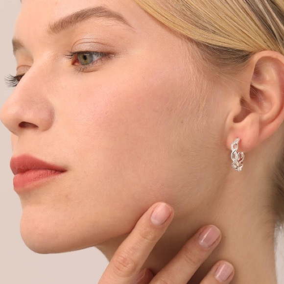 🌹🆕 925 Sterling Silver cubic zirconia CZ Twisted Hoop Earrings Christmas gift - Picture 2 of 5